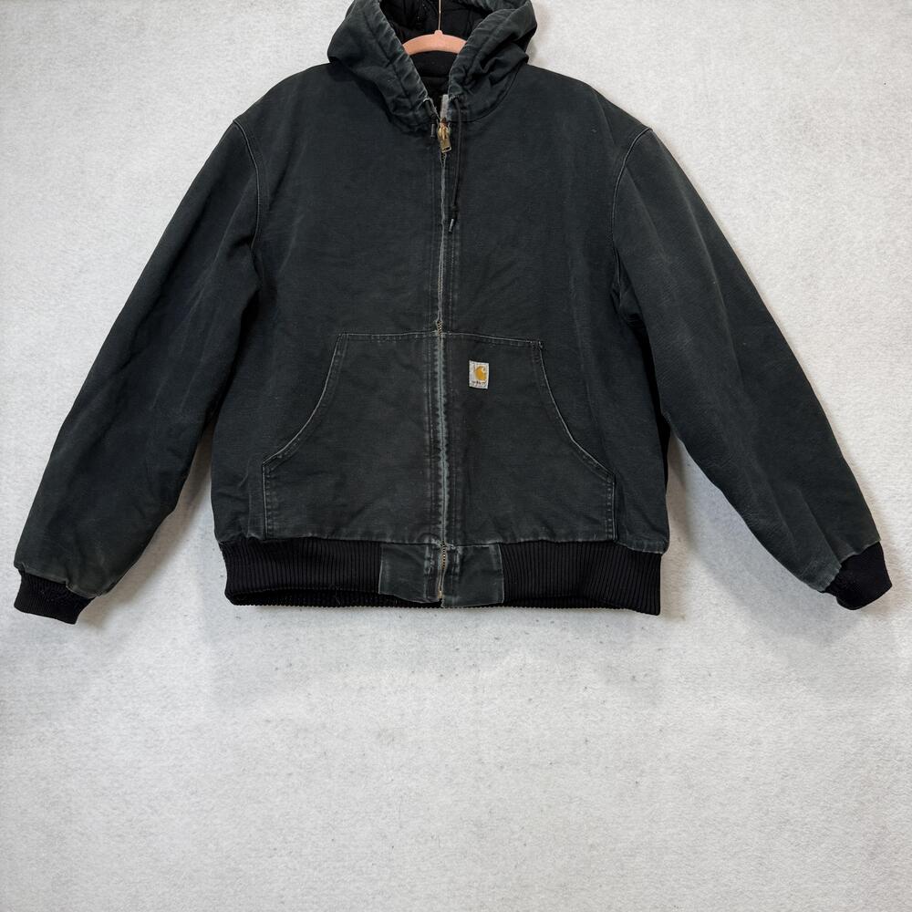 Vintage Carhartt Jacket Mens XL Black Hooded Quilted Lined Workwear Made In USA